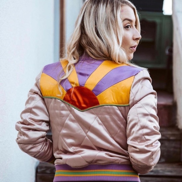 Classic Rock Couture Rising Sun Bomber Jacket Dusted Pink size M - Picture 5 of 17